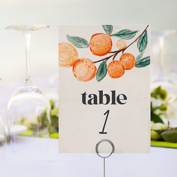 Little Cutie Table Numbers Printable Template, orange Cutie baby shower, citrus wedding shower table numbers, INSTANT DOWNLOAD corjl file