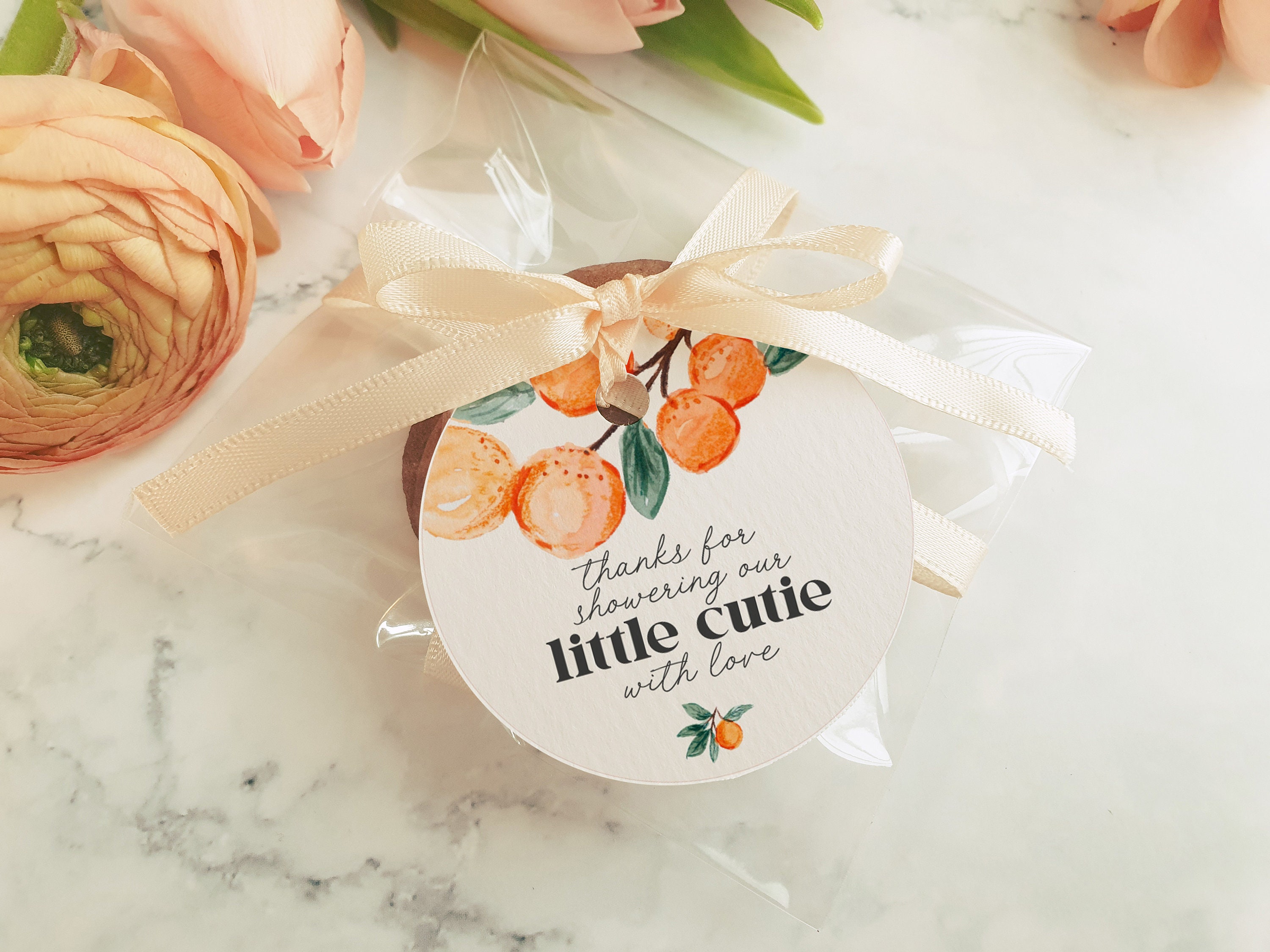 Little Cutie Circle Favor Tags Printable Template, little cutie is on the way baby shower favors, orange cutie summer baby shower WP1068