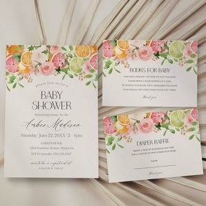 Pastel Citrus Baby Shower Invitation Printable Template, Little Cutie Baby Sprinkle for Summer Baby Shower, Gender Neutral Tropical Decor