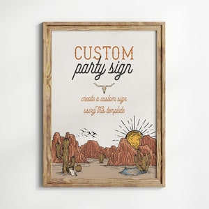 Décoration de fête imprimable signe personnalisé Far West, fête de rodéo western baby shower pour garçon, petit cow-boy douche du sud-ouest téléchargement immédiat