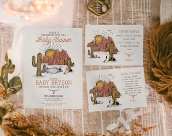 Wild West Baby Shower Invitation Bundle Instant Download, little cowboy invitation Texas rodeo baby shower for boy, southwestern baby shower