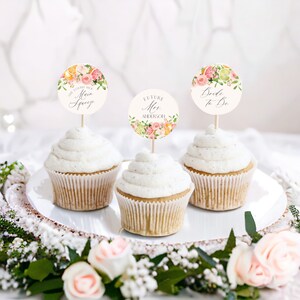 Modello stampabile per cupcake per addio al nubilato a base di agrumi pastello, brunch nuziale con spremuta principale per addio al nubilato estivo, addio al nubilato tropicale
