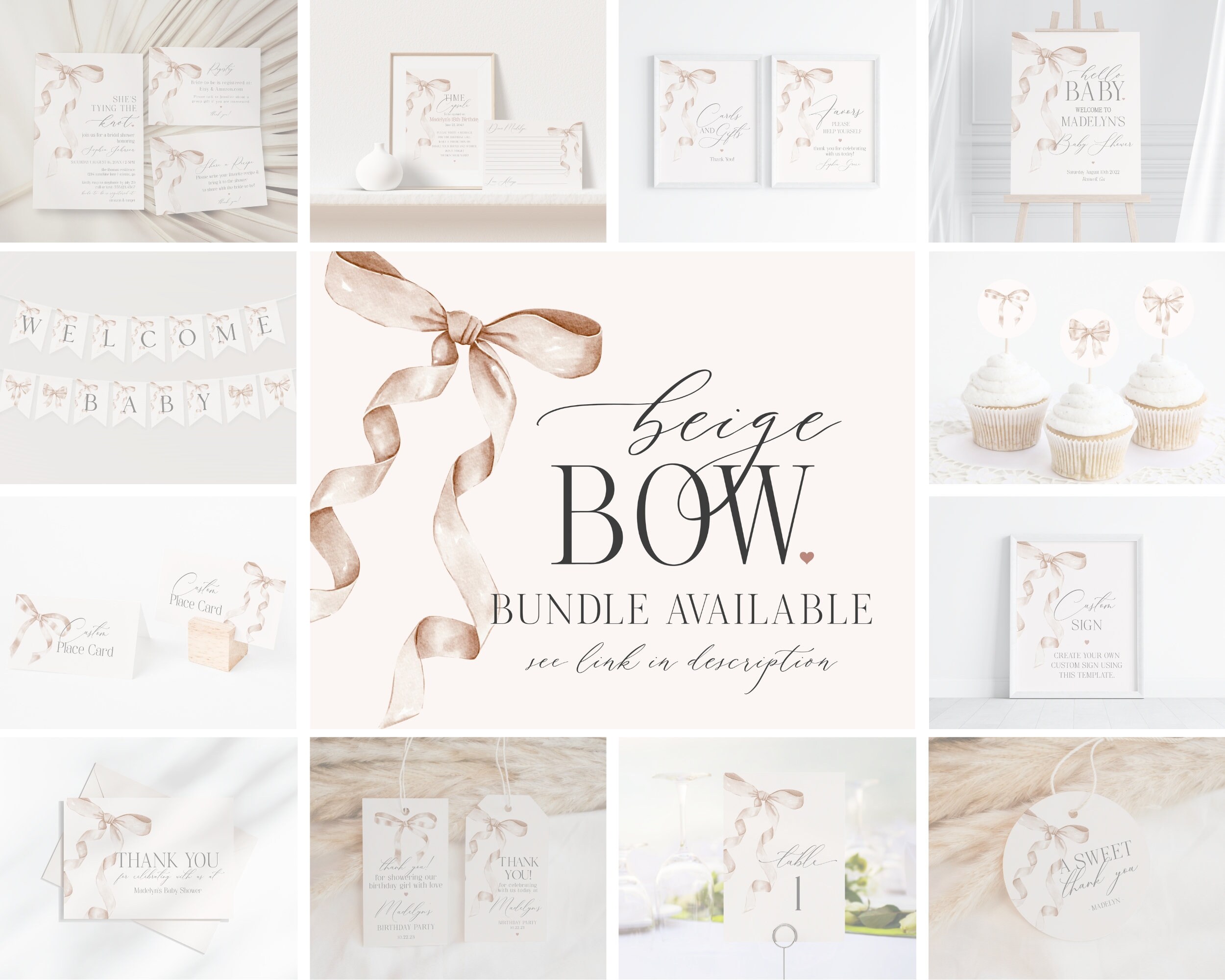 Beige Bow Time Capsule Printable Template, Neutral Preppy Coquette Bow ...