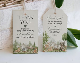 Woodland Animals Birthday Favor Tags Instant Download, woodsy birthday party favors for gender neutral birthday wilderness forest favor tags