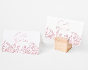 Roze chinoiserie plaatskaarten afdrukbare sjabloon, pastel toile de jouy babyshower, liefde is in bloei bruids douche, bloemen bruiloft WP1010