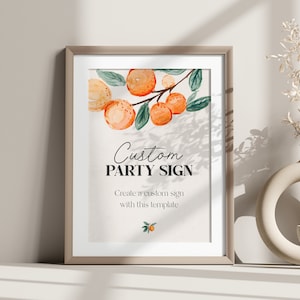 Little Cutie is on the Way aangepast bord afdrukbaar feestdecor, citrusvruchten babyshower genderneutrale babyshower, oranje babyshower WP1068