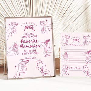 Proost roze cocktailparty favoriete herinneringen verjaardag meisje sjabloon, retro cocktailuur verjaardagsfeestje, handgetekende cocktails WP1055