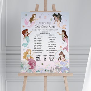 Mermaid My First Year Milestone Sign Template, enchanted under the sea birthday party for girl