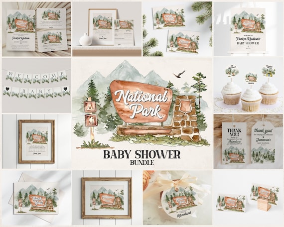 National Park Baby Shower Bundle Printable Template, Woodland Outdoor Baby Shower, Wilderness Baby Sprinkle Adventure Awaits WP1005