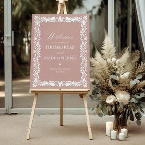 Pink Talavera Wedding Welcome Sign Printable Template, Spanish Mexican Wedding Fiesta, Rose Papel Picado Wedding Decor WP1017