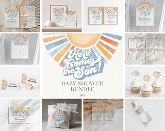 Here Comes The Son Baby Shower Printable Bundle, Ray of Sunshine Baby Sprinkle Decor for Boy Baby Shower, Little Ray of Sonshine, WP3008