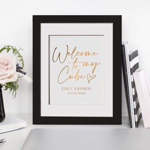 Welcome to My Cube, Gold Cubicle Decor Coworker Gift, Cute Desk Accessories  Office Woman Custom Gold Foil Print, Personalized Desk Decor 