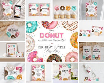 Donut Sprinkles Birthday Party Bundle Printable Template, Oh Sweet Donut Birthday for Girl Sweet Celebration You Donut want to miss, WP3018