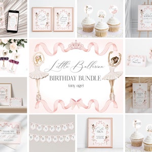 Little Ballerina Birthday Bundle Printable Template, instant download Dance and Twirl Ballet Birthday Party for Girl, Tutu Cute Pink Ballet
