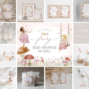 Fairy Baby Shower Bundle Printable Party Decor, enchanted garden fairytale baby shower for girl, magical fairy tea party boho woodland fairy