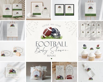 Pacote de Chá de Bebê com Tema de Futebol Americano - Modelo Imprimível, Chá de Bebê com Tema Pequeno Astro para Menino, Chá de Bebê Pequeno Novato para Touchdown Misto, WP3012