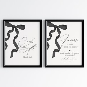 Modèle imprimable de signe noir de cartes et de cadeaux et de faveurs, soirée à thème d'arc de coquette preppy pour la fille du sud de fantaisie grand-millénaire WP1003
