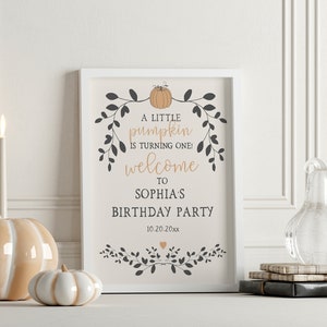 Little Pumpkin First Birthday Welcome Sign Template, Fall birthday Welcome Sign, Corjl Instant Download neutral, Autumn birthday Signage