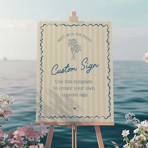 Gelb Palm Springs benutzerdefinierte Schild Vorlage, Vintage Palme Strand Cabana Geburtstag Pool Party, tropische Pastell Bachelorette Thema WS1049