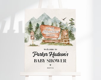 National Park Baby Shower Welcome Sign Printable Template, Woodland Outdoor Baby Shower, Wilderness Baby Sprinkle Adventure Awaits WP1005