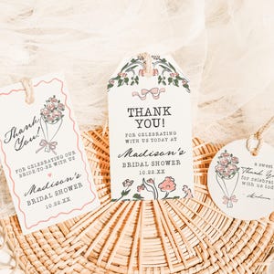 Pink Flower Market Bridal Shower Favor Tags Template, Fresh Off The Market Bridal Brunch With Bride, Hand Drawn Pink Coquette Floral WP1044