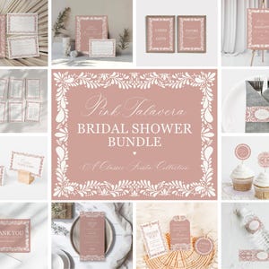 Pink Talavera Bridal Shower Printable Template Bundle, Spanish Mexican Couples Shower Fiesta, Rose Papel Picado Bridal Brunch WP1017