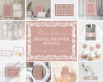 Pink Talavera Bridal Shower Printable Template Bundle, Spanish Mexican Couples Shower Fiesta, Rose Papel Picado Bridal Brunch WP1017