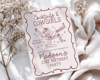 Cowgirl Birthday Invitation Template, Western Nashville Boots and Bubbly Burgundy Birthday Invite, Editable Corjl Instant Download, WP1042
