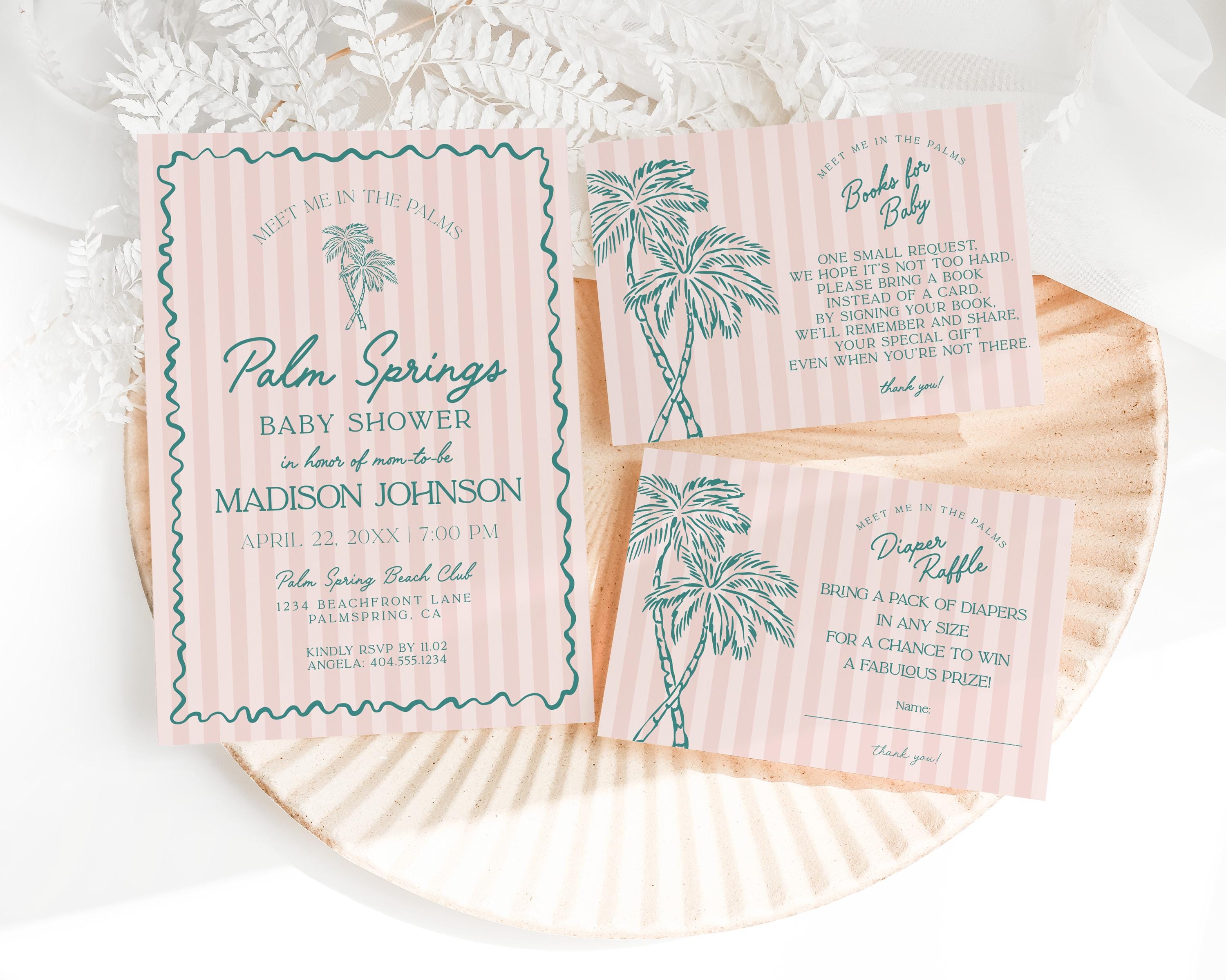 Roze Palm Springs babyshower uitnodiging sjabloon, vintage palmboom strand  cabana babystrooisel, retro tropische pastel nesting partij WP1046 - Etsy  België, image size:3000x2400