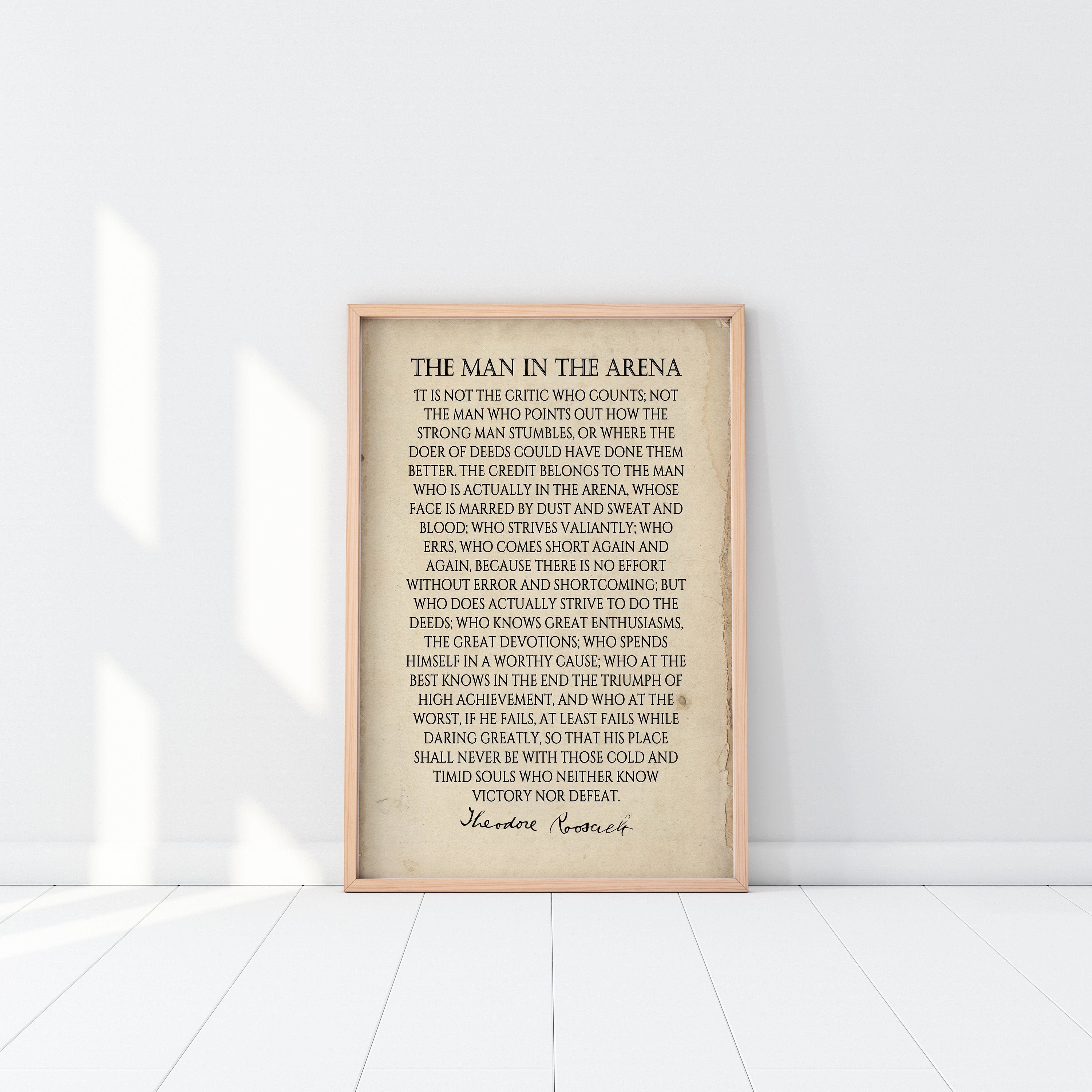 Theodore Roosevelt Man in the Arena Literary quote Art print gift poster