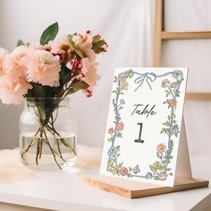 Frühlingsgartenparty Tischnummer Karten Vorlage, Pastellblumen Babyparty für Mädchen, Wildblumen Brautparty, Sommerstrauß Hochzeit WS1057