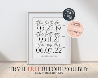 The First Day, Best Day, Yes Day, Important Dates Printable Wedding Signage, DIY wedding decor, Love story sign template, vow renewal gift