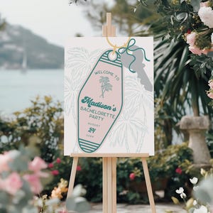 Rosa Retro-Resort-Schlüssel-Geburtstags-Willkommens-Schild-Schablone, Weinlese-Motel-Schlüsselbund-Strand-Cabana-Geburtstags-Lache-Party, Beach-Club-Party WS1059