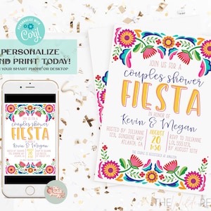 Fiesta Couples Shower Party Invitations Printable Template, editable Mexican engagement party, bridal shower, INSTANT DOWNLOAD
