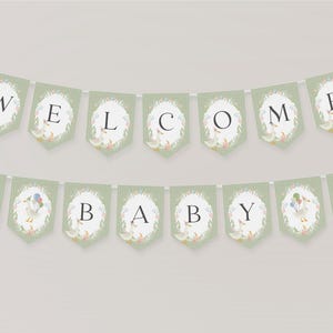 Green Floral Silly Goose Baby Shower Banner Printable Template, Little Lucky Duck Theme Shower Girl, Pastel Gingham Baby Sprinkle WP1024
