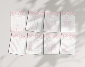 Pink Chinoiserie Baby Shower Games Set Printable Template, Pink Toile de Jouy Baby Sprinkle, Baby in Bloom Nesting Party Decor WP1010