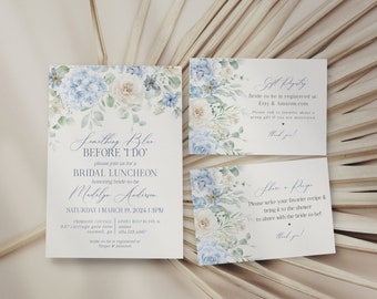 Blue Floral Bridal Shower Invitation Bundle Printable Template, Something Blue Before I Do spring bridal shower Light Blue Hydrangea, WP3017