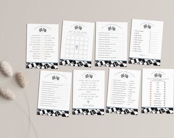 Blue Race Car Baby Shower Games Bundle Instant Download, Race on Over a Little Racer is on the Way Baby Shower for Boy, Printable, WP3006