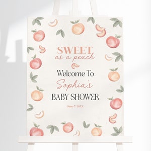 Sweet as a Peach Baby Shower Welcome Sign Template, girl baby shower, spring or summer baby shower peach shower a little peach is on the way