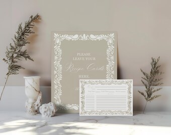 Beige Talavera Share A Recipe Set Template, Spanish Tile Bridal Shower Recipe Cards and Sign, Mediterranean Decor, Instant Download, WP1020