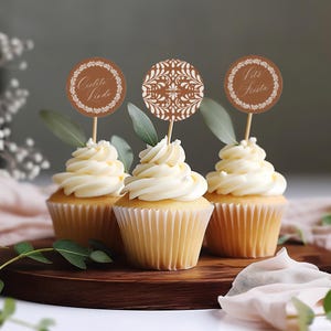 Plantilla para adornos de cupcakes de arcilla Talavera, decoración de boda con azulejos españoles color naranja quemado, fiesta de baby shower mexicana, despedida de soltera en terracota WP1019