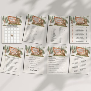 Puede incluir: Conjunto de juegos de despedida de soltera imprimibles con temática de bosque. Los juegos incluyen "Bridal Bingo", "Bride & Groom Hunt", "Cartoon Couples", "He Said She Said", "Find the Clues", "Ring Hunt", "Would She Rather" y "Over or Under".