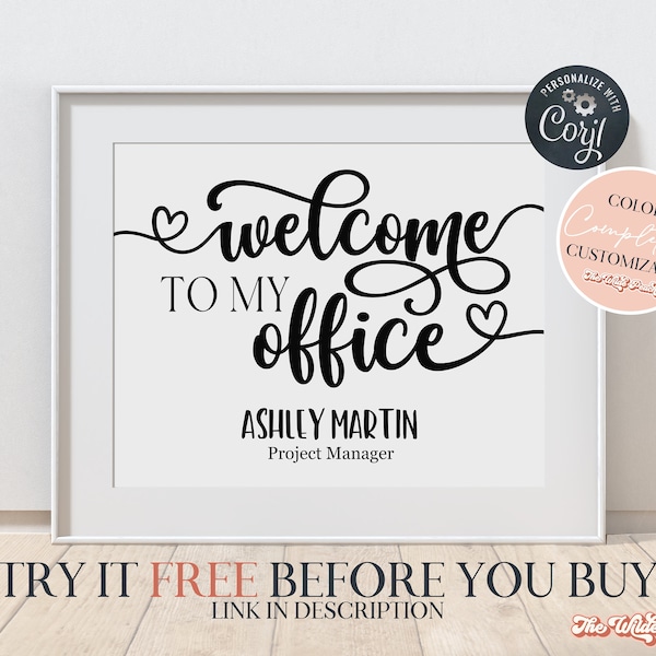 Welcome to my office printable, Feminine Office Wall Decor for Women, Lady Boss Prints, cubicle decor woman, personalized cubicle print