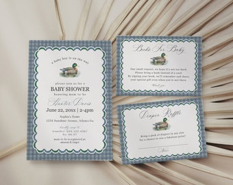 Mallard Baby Shower Invite Printable Template, Editable Lucky Duck Baby Shower Decor for Boy Adventure Duck Hunting Shower with Blue, WP3015
