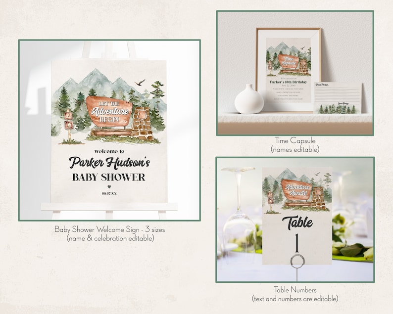 National Park Baby Shower Bundle Printable Template, Woodland Outdoor Baby Shower, Wilderness Baby Sprinkle Adventure Awaits WP1005 image 5