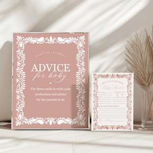 Pink Talavera Advice for Baby Cards Printable Template, Spanish Tile Mexican Baby Shower Fiesta Girl, Cielito Lindo Baby Sprinkle WP1017