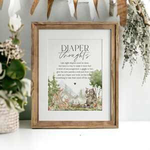 Woodland Animals Diaper Thoughts Sign, Woodland Outdoor Gender Neutral Baby Shower, Wilderness Baby Sprinkle Adventure Awaits WP1029