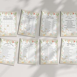 Beige Floral Silly Goose Baby Shower Games Printable Template, Little Duck Theme Baby Shower Girl, Pastel Gingham Baby Sprinkle WP1025