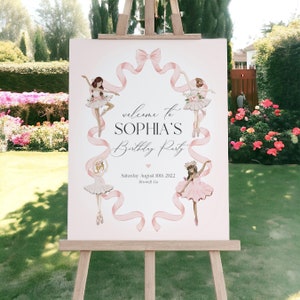 Kleine Ballerina Geburtstagsparty Willkommen Schild Vorlage, sofortiger Download Dance and Twirl Tutu Aufgeregtes Ballett Geburtstag für Mädchen Rosa Ballerina