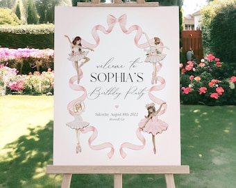 Little Ballerina Birthday Party Welcome Sign Template, instant download Dance and Twirl Tutu Excited Ballet Birthday for Girl Pink, WP3001